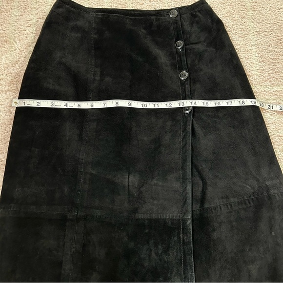 Forenza Asymmetrical Front Wrap Black Suede Skirt Midi Size 8 Fall Winter - Picture 5 of 12